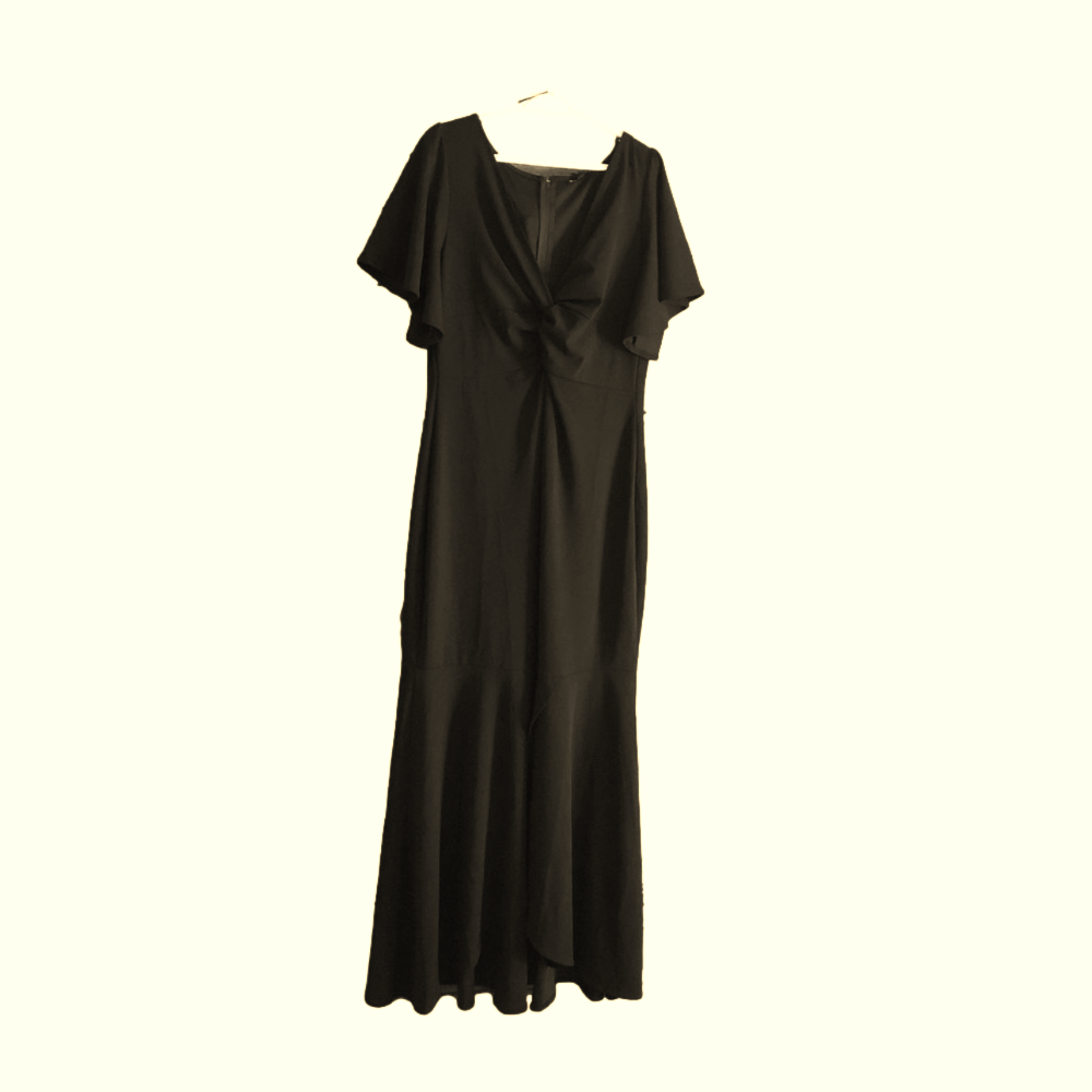 NWT Symphony+ Plus Size 3X Black Front Twist Flutter Sleeve Gown